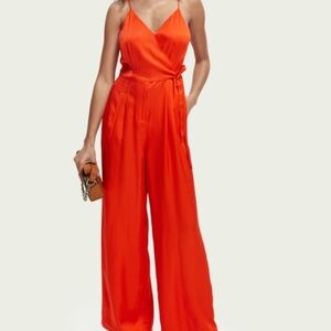 Scotch & Soda Orange Jumpsuit with V-Neck and Wide-Leg Pants